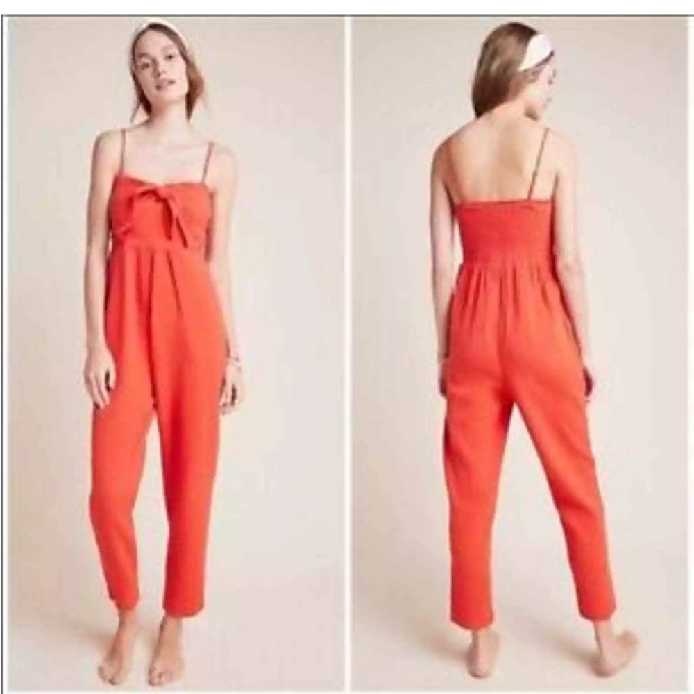 Anthropologie Saturday Sunday Isabel Coral Red Jumpsuit Size XS